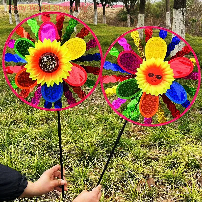 

1 Piece Cartoon Pinwheels Double Layer Glitter Sunflower Windmills Kids Outdoor Toys Children Playthings Lasting