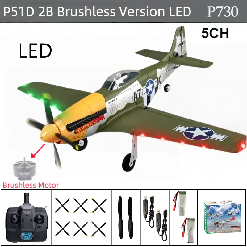 RC Flugzeug 5CH 3D/6G Starrflügel RC Flugzeug P51D Mustang RTF für Erwachsene Anfänger Einfach zu Fliegen Abnehmbarer Bürstenloser Kampfhubschrauber