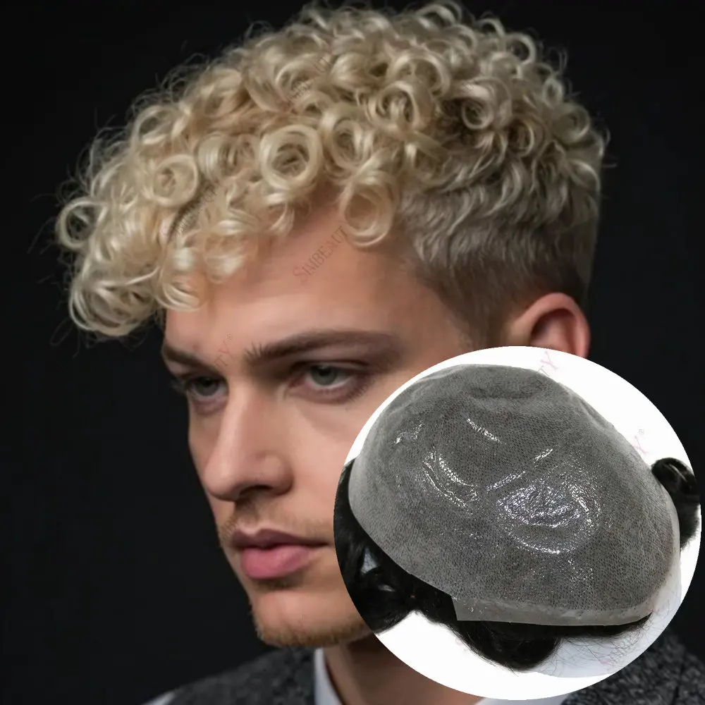 

24mm Curly Vloop Men Toupee 613 Blonde Human Hair Undetectable 0.06mmThin Skin Base Natural Hairline Men's Capillary Prothesis