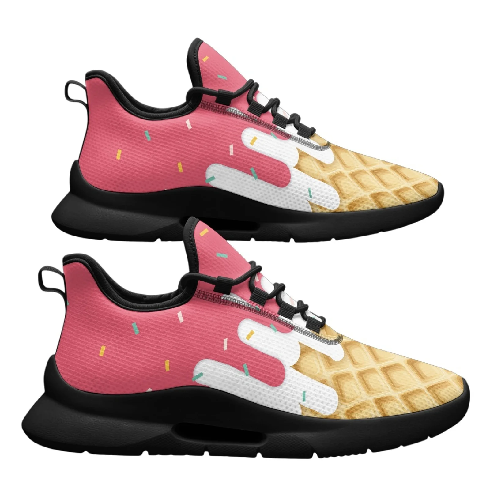 PENSTROLL Fashion Men's Mesh Sneakers Classic Versatile Walking Driving Shoes for Office Adult Ice Cream Pattern