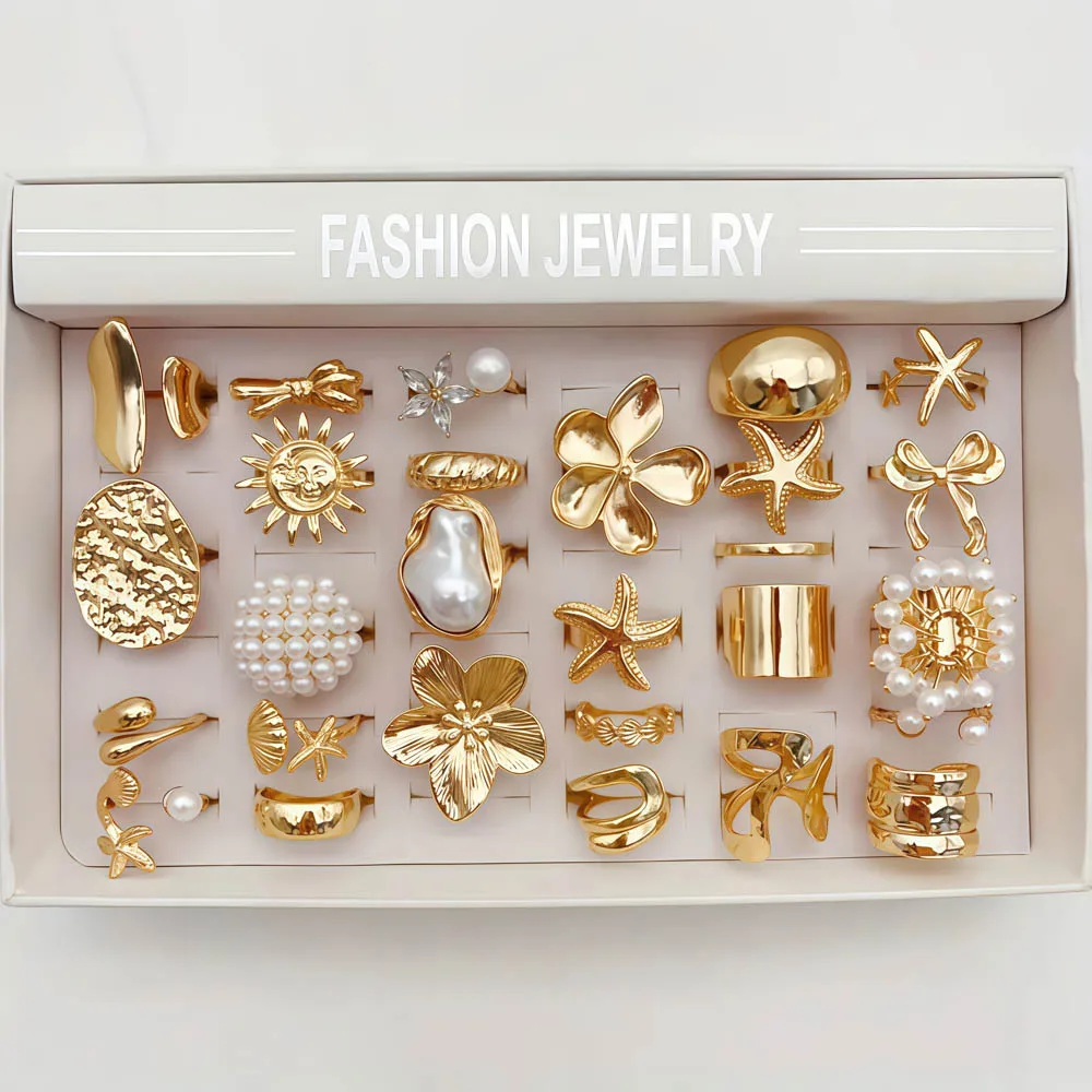 20 قطعة/الوحدة موضة أنيقة الزهور سحر هندسية غير النظامية خط مفتوح خواتم اللؤلؤ للنساء مزيج نمط أصابع مجوهرات حفلة هدية #3