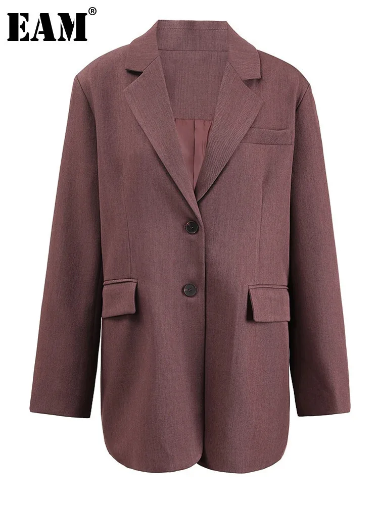 [EAM] Frauen Rot Kurze Einreiher Große Größe Elegante Blazer Neue Revers Langarm Jacke Mode Frühling Herbst 2024 CPG1297