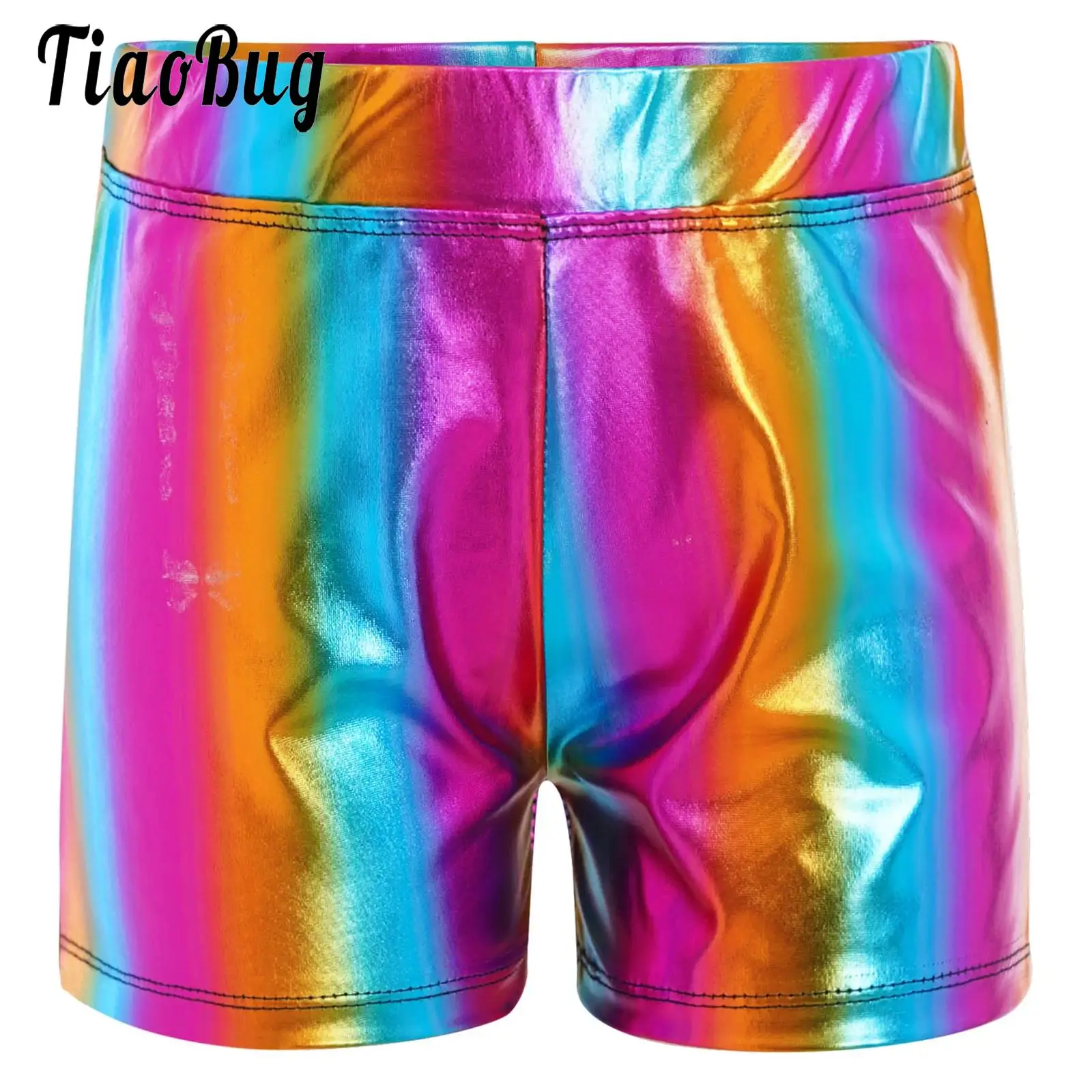 

Kids Girls Metallic Shiny Jazz Modern Dance Shorts Elastic Waistband Short Pants Shorts for School Stage Performance Competition