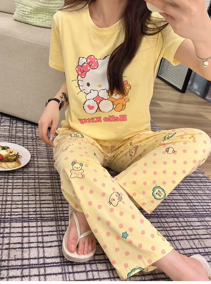 Летние пижамы с рисунком KT Cat, женские летние шорты с короткими рукавами, комплект большого размера
