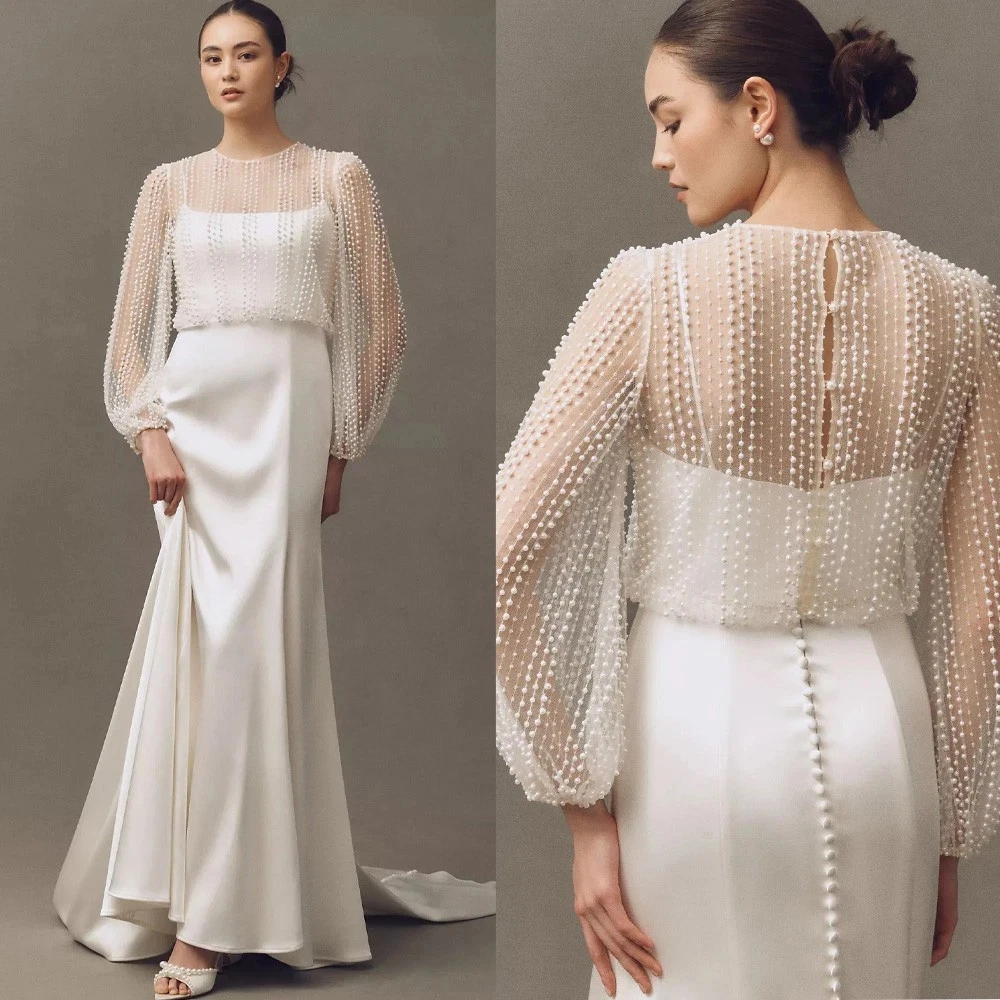 Perlen-Bolero-Topper-Jacke für die Braut, mit Perlen verziert, für Hochzeitskleider, lange Ärmel, Brautjacke, individuell gestaltet