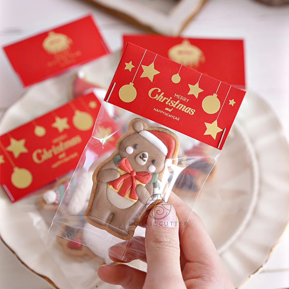 40Pcs Merry Christmas Paper Decoration Card  For Candy Nougat Cookie Bag Red Merry Christmas Gift Cards Greeting Card Christmas