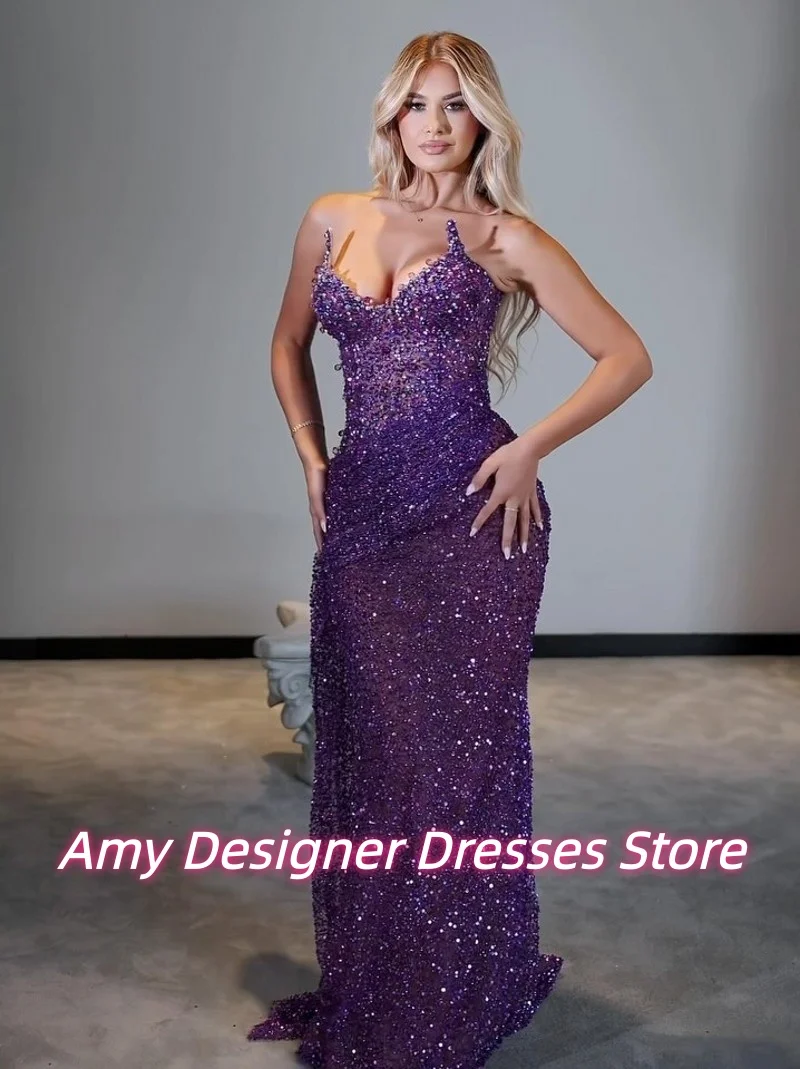 Dark Purple Sleeveless Beaaded Evening Dress Vestido De Festa Long Mermaid Wedding Party Dresses Prom Gowns For Women Customized