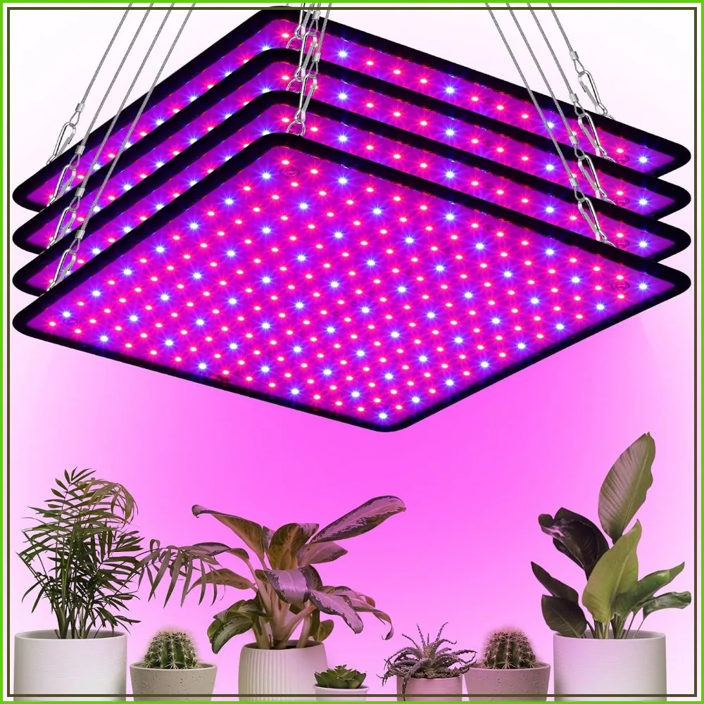 4 Pcs 200W Full Spectrum Grow Lights Panel with 225 LEDs for Indoor Outdoor Seedling Tent Flowers
