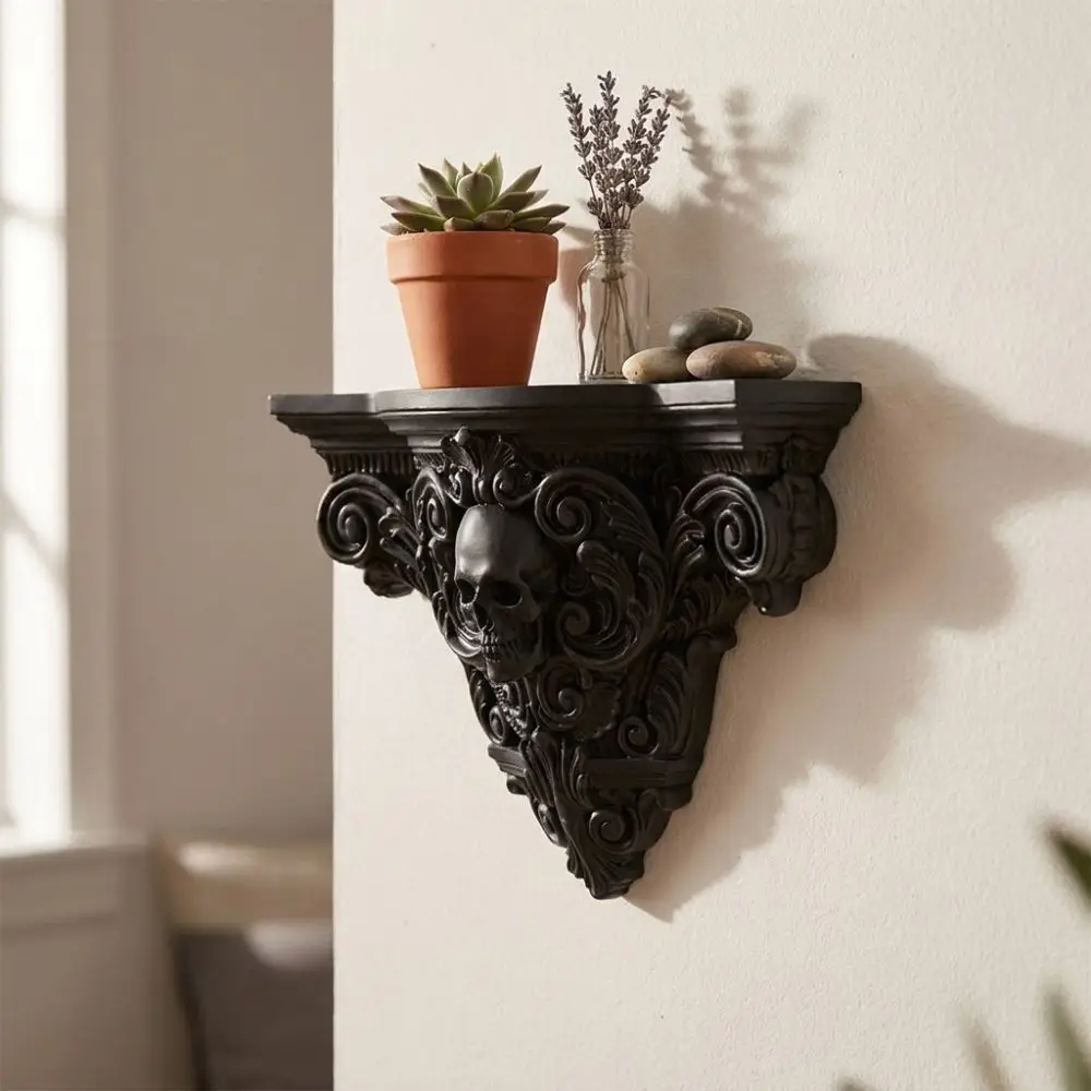 Vintage Style Halloween Skull Wall Mount Shelf 3D Printing Plastic Halloween Display Stand Artistic Gothic