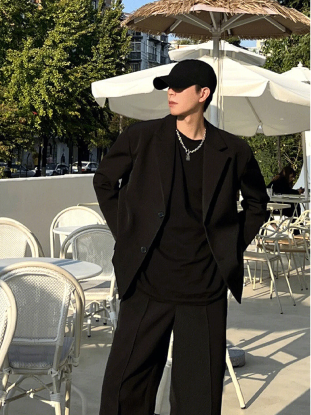 

Мужской трендовый высококачественный костюм-смокинг American Sle CleanFit Jaet в холодных тонах DK, повседневный, приталенный, с длинными рукавами, на воротнике-стойке