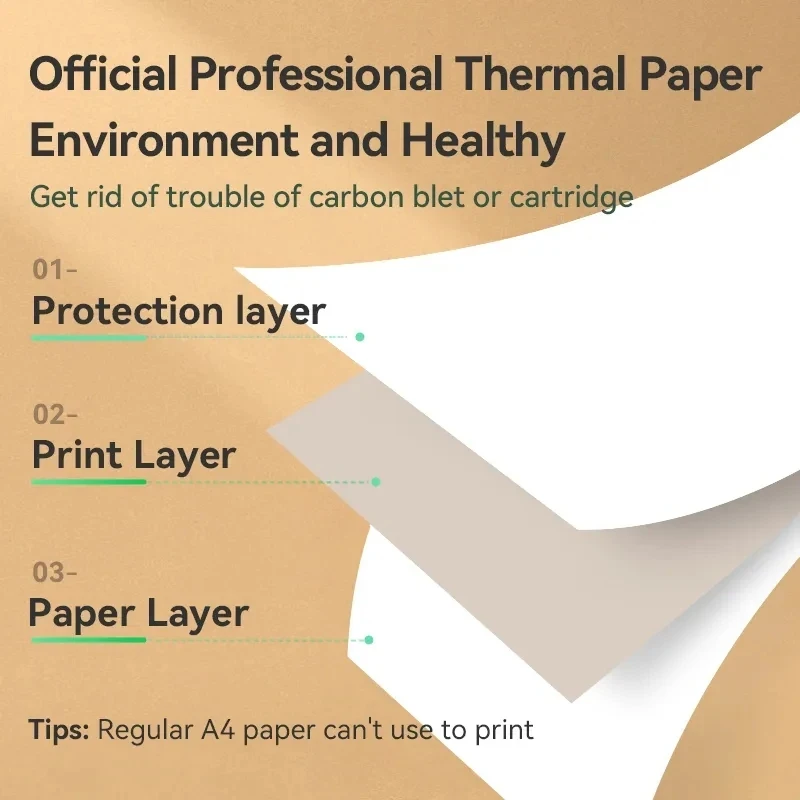 Stampanti PeriPage Mini A4 carta termica continua ad asciugatura rapida e lunga conservazione 100 fogli carta termica piegata Papel