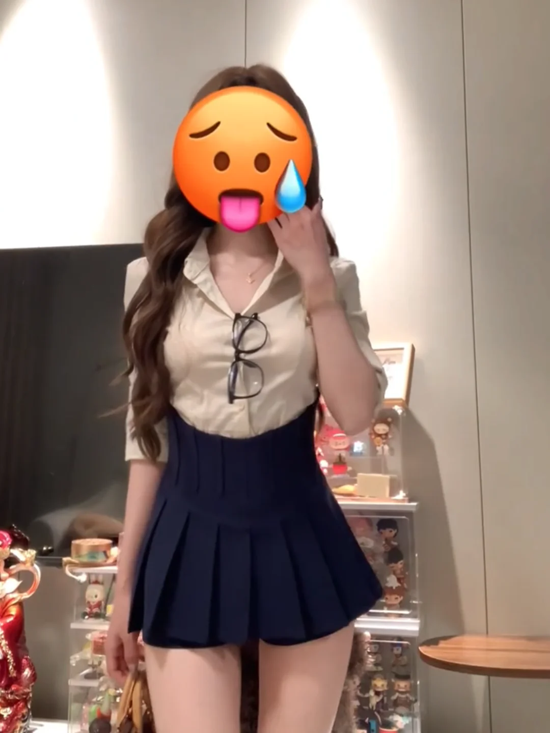 Sexy Spicy Girl Retro Sexy School Style  Collar Long Sleeve Shirt Top Summer Pure Desire Wind Pleated Short Skirt Two Pie...