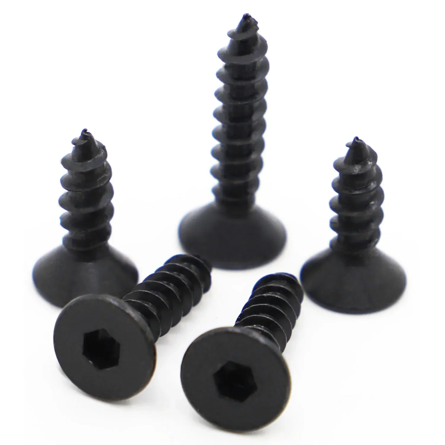 10-50pcs Black 8.8 Carbon Steel Hexagon Flat Countersunk Head Tapping Screw Hex Socket Head Self Tapping Screws M3 M4 M5 M6