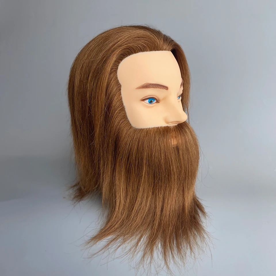 Cabeza de Maniquí de pelo humano 100% Real para hombre, cabeza de muñeca para práctica de peluquería, barba y profesional