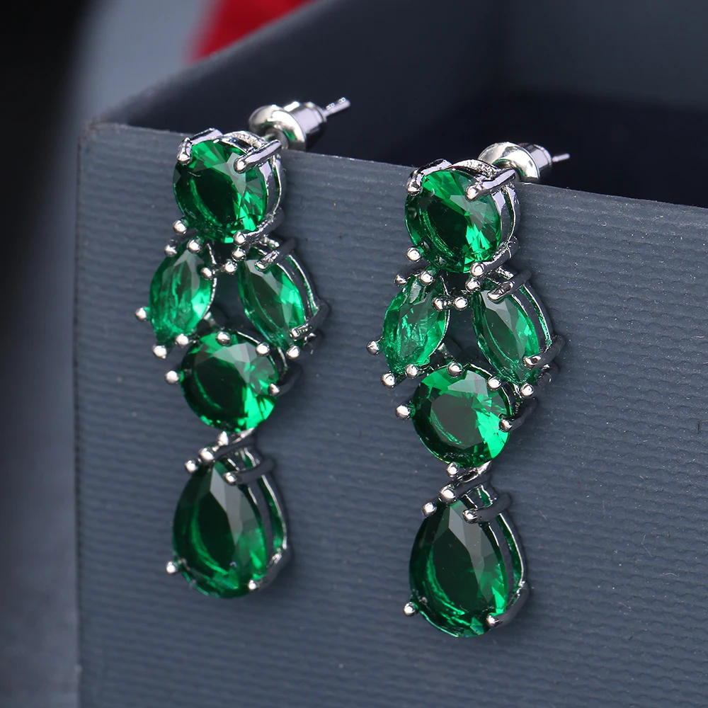 EMMAYA Gorgeous Green Cubic Zirconia Stud Earrings for Women Noble Wedding Party Earring Nice Birthday Gift Lady Fashion Jewelry