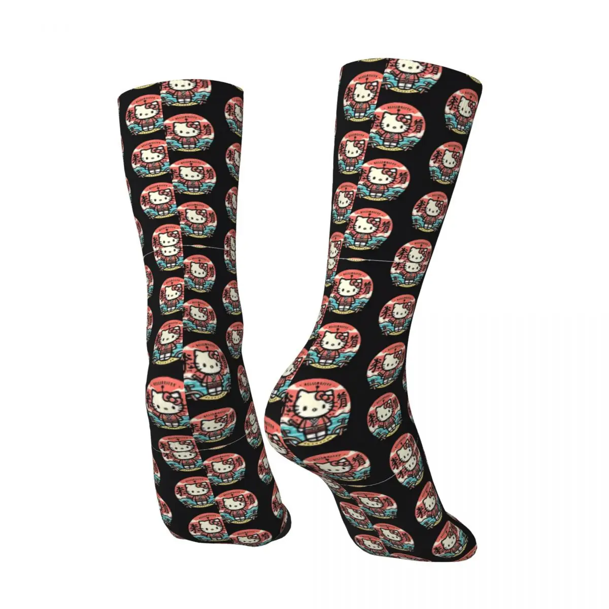 Samurai Kitty Crazy Men's compression Socks Unisex Sanrio Harajuku Seamless Printed Funny Novelty Happy Crew Sock Boys Gift