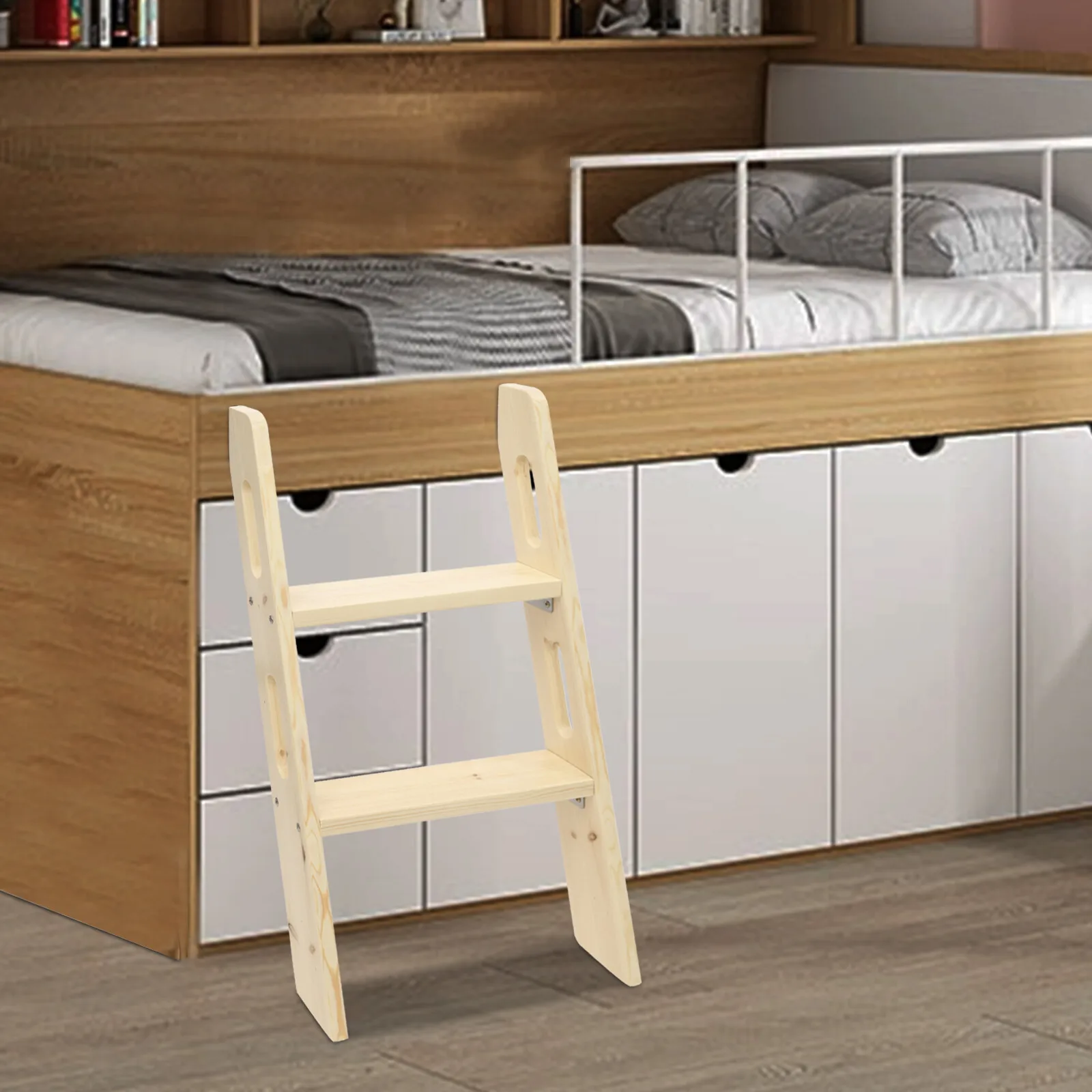 2 ขั้นตอนเตียงบันไดไม้ Universal ประหยัดพื้นที่ Motorhome บันไดยาวปีนบันได