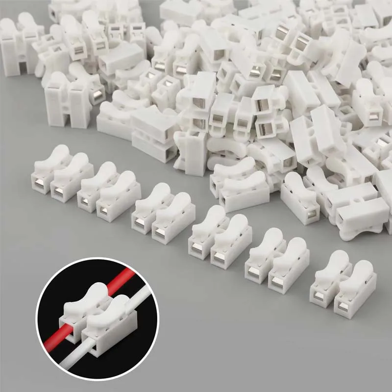 50pcs Push Quick Wire Cable CH2 Connector 10A 220V 2 Pin Push-in Spring Loaded Electrical Connectors for Lighting Electrical