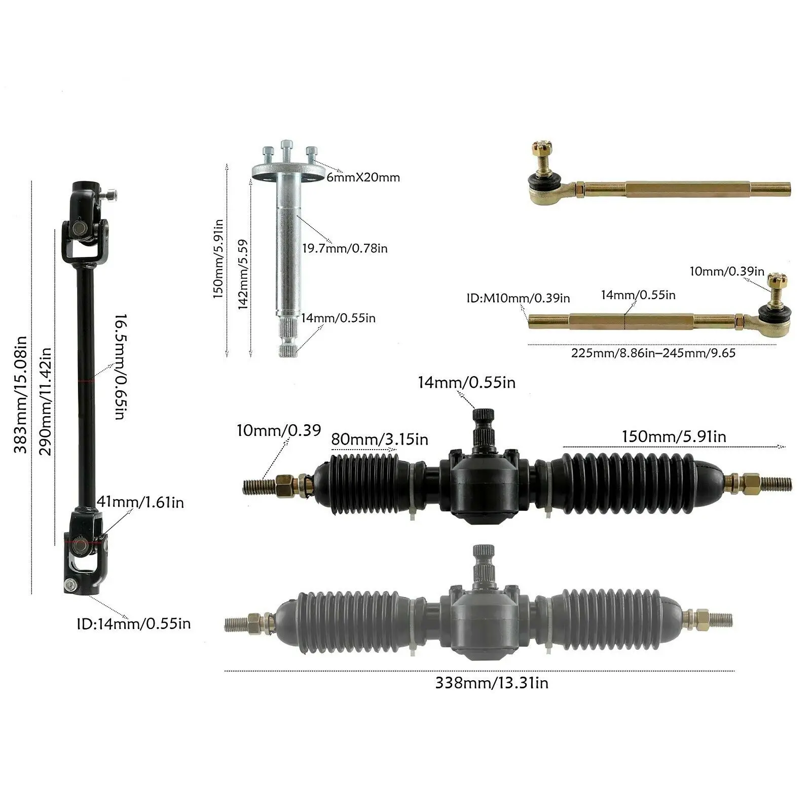 TDPRO Go Kart Steering Wheel Set Assembly Tie Rod Gear Rack Adjustable Shaft Kit Mini Bike Trik ATV Quad Buggy Parts