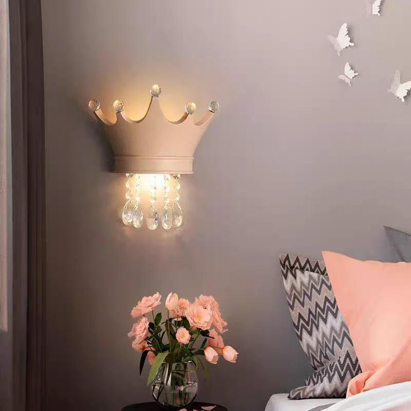 Crown Crystal Wall Light Creative Bedroom Bedlight Light Luxury Modern Simplicity Warm Children's Room Eye Protection Lighting