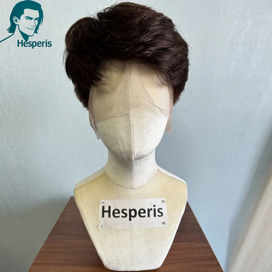 

Hesperis Short Buzz Chololate Brown Men's Full Lace Wigs Headsome Cut Pixie Short Human Hair Brown Wigs For Male Glueless Wigs