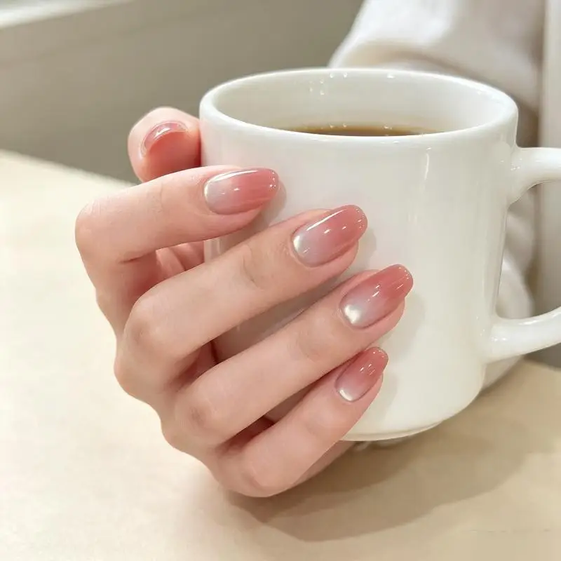 10/ 30pcs Glue-Free Press-On False Nail With Short Ellipse And Short Square-Shaped Design Waterproof Gradual Color-Changing Nail