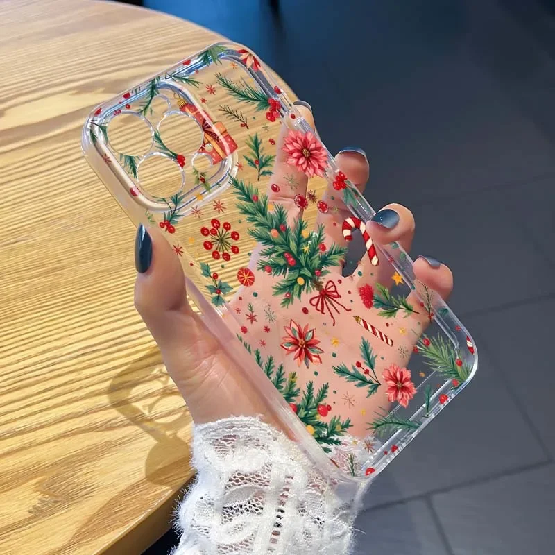 

Christmas Tree Art Phone Case For Apple iPhone 17 16e 16 15 14 13 12 11 Pro Max Plus Mini TPU Soft Transparent