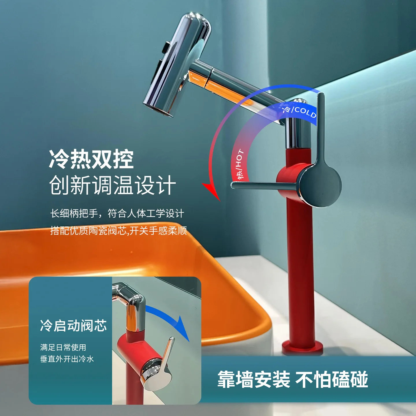 All-Copper Lucky Cat Faucet with Robotic Arm, Bathroom Vanity Basin Mixer Tap for Tabletop Wash Basin