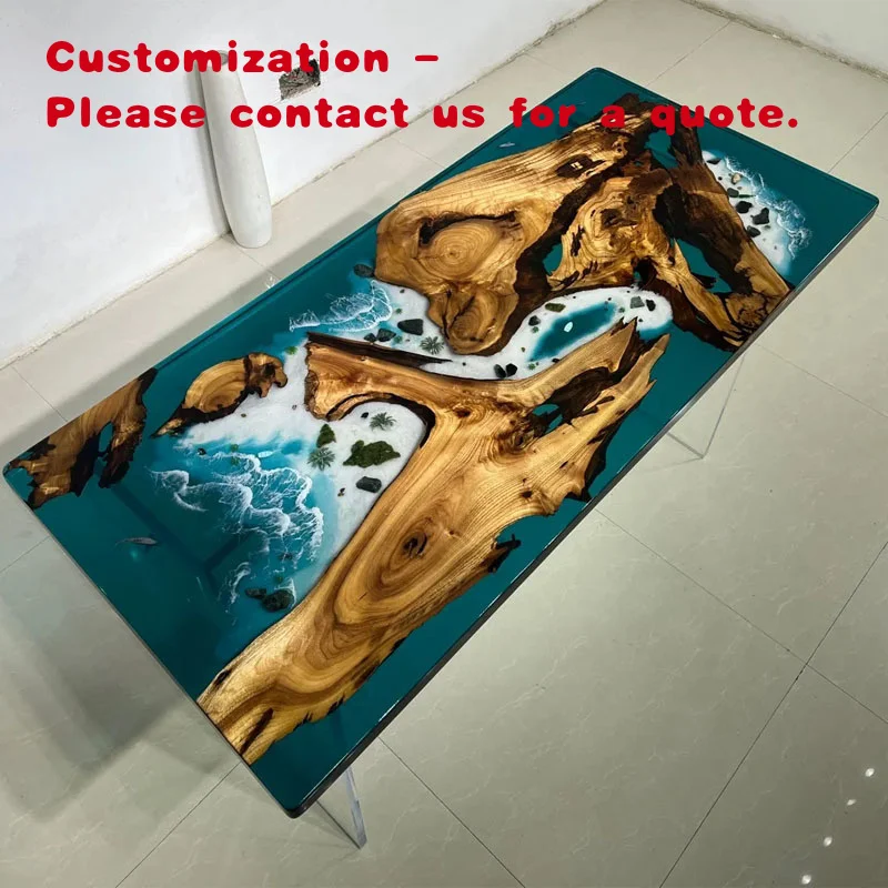 

Современный обеденный стол из массива дерева с прямоугольной столешницей из эпоксидной смолы в стиле фермерского дома для кухни и бара.