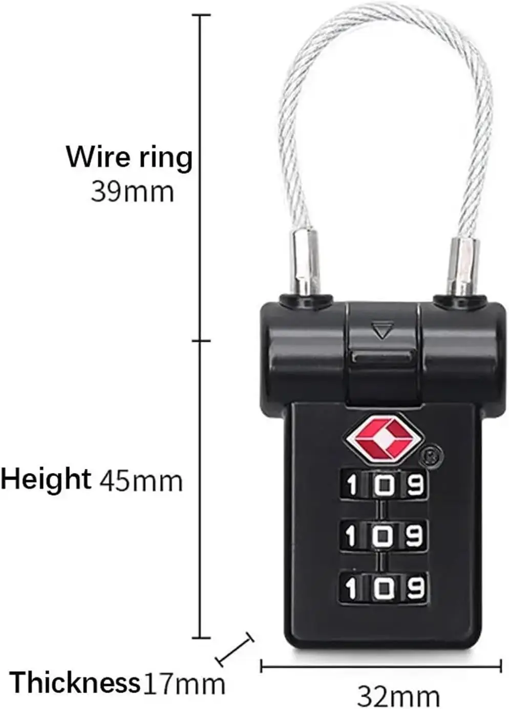 Luggage Customs Lock Password Padlock with Steel Cable TSA Suitcase Security Lock 3 Position Resettable Lock Combination Lock