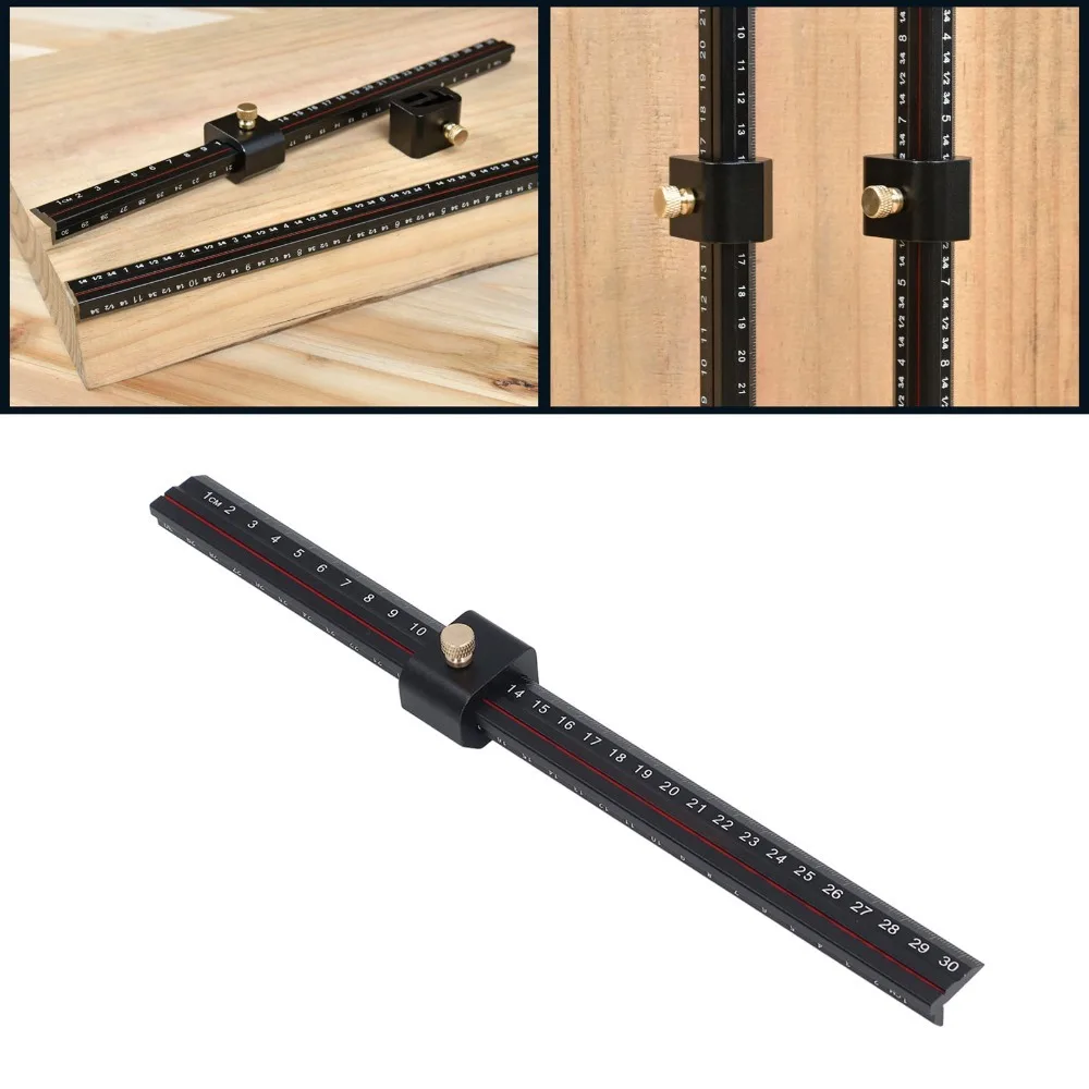 Aluminum Alloy Sliding Ruler Adjustable Angle Clear Accurate Scales T Square Ruler 35cm/14inch Cabinet Hardware Jig