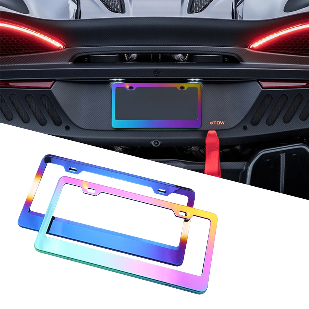 2 Pieces Baked Blue Neo Chrome Universal US CA Standard Size Aluminum Alloy Car License Plate Frame Cover Holder Accessoriesr