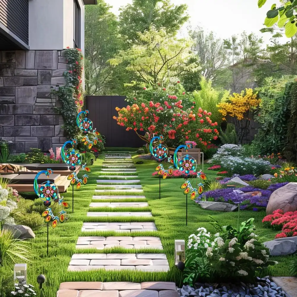 

Solar Garden Light Rotating Wind Rotor Decoration Peacock Solar Outdoor Lights Metal Lawn Wind Spinners with for Easy