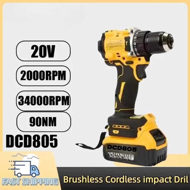 Compatible con DeWalt DCD805, taladro manual eléctrico sin escobillas, batería de litio recargable, taladro de impacto, taladro multifunción