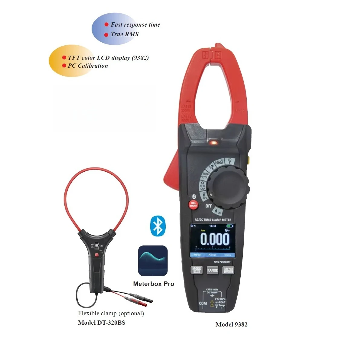 True-RMS Clamp Meter with Flexible 3000A Current Probe Measures 1000A AC/DC Current Capacitance Resistance Temperature Diode