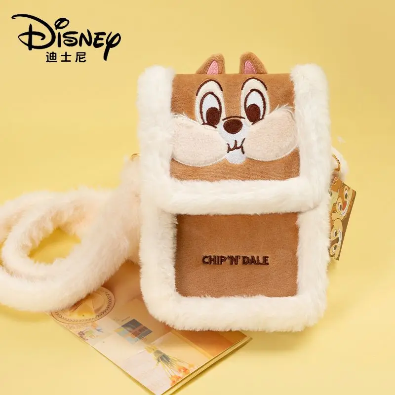 Disney Chip An' Dale Plush and Soft Girls Casual Cute Cartoon Daily Autumn and Winter New Style Non-laminated Crossbody Bag