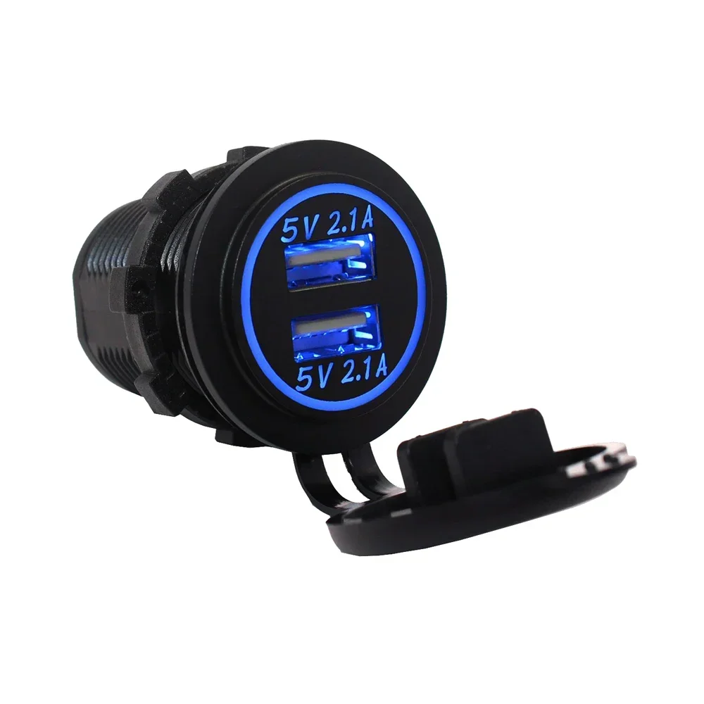 DC 12~24V 4.2A DIY Waterproof Dual USB Car Charger Adapter 2.1A + 2.1A Motorcycle charger with Blue Green Red white Orange