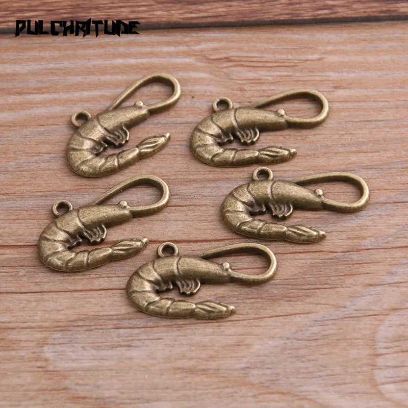 10PCS 16*27mm New Product Two Color Crayfish Charms Animal Seafood Pendant Jewelry Metal Alloy Jewelry Marking