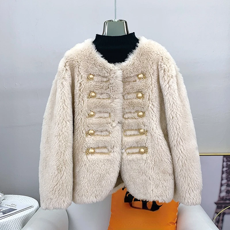 AYUNSUE Casual Sheep Shearing Jacket Women 2023 Fur Coats Winter Oneck 100% Wool Jackets for Women Fur Coat Women Outwears SGG