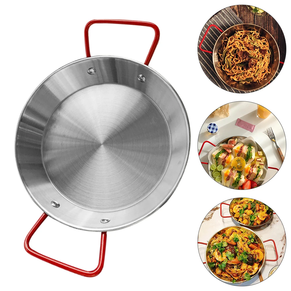 

1pc Double Handle Serving Tray Stainless Steel Snack Plate Microwave Oven Compatible Anti-Scalding Kitchen Tableware For Party