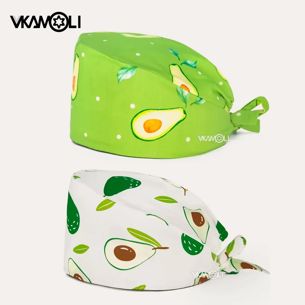 

Surgical Caps in the Fruit Avocado Pattern Print Series, Working Caps for Hospital Doctors and Nurses