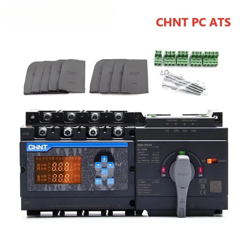 CHNT NXZ-125/4A 4P 100A 125A ATS Dual Power Automatic Transfer Switch, With Display Control Module & QR Code Operation, Generato