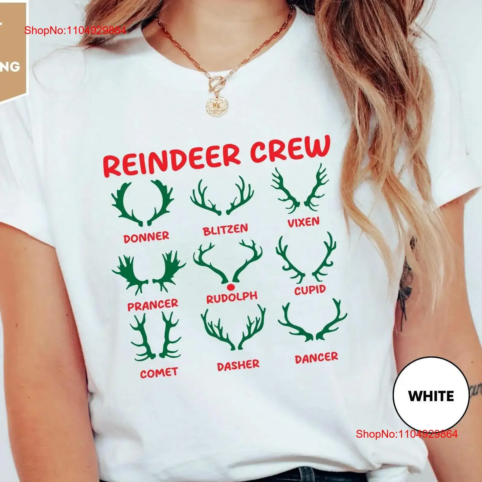 

Reindeer Crew T Shirt Names Dasher Prancer Vixen Comet Cupid Donne Blitzen Rudolph Deer Antlers Christmas vintage Washed