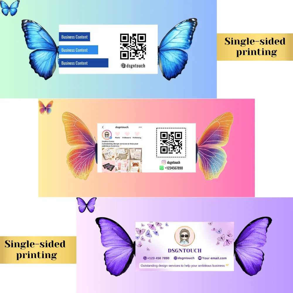 Wizytówki motylkowe DSGNTOUCH, wycinane na zamówienie, minimalna ilość 200 sztuk, wstępnie bigowane, papier do składania, niestandardowy kształt, darmowy projekt. — zdjęcie produktu 7