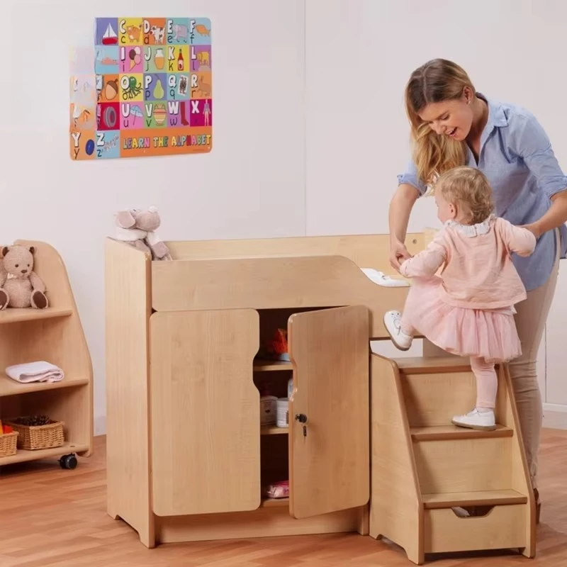 

Wooden Furniture Set Daycare Kindergarten Baby Diaper Table Bed Kindergarten Kindergarten Gym Application Baby Changing Table