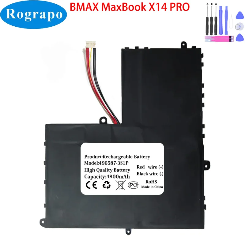 Bateria do portátil para Notebook para BMAX MaxBook X14 Pro, 11.4V, 4800mAh, 496587-3S1P, Novo