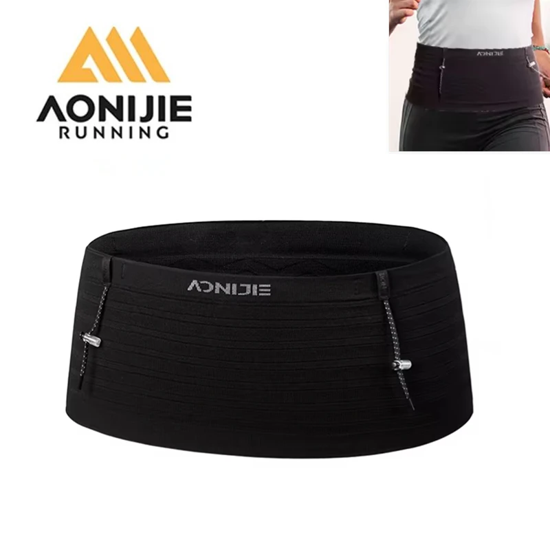 AONIJIE W8116 Woven Elastic Sports Waist Pack Men Women Trail Running Belt Hydration Waist Bag Phone Holder Gym Fitness Marathon