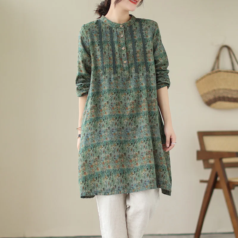 Damen Leinen irt Dr Long Sve Midi Dr Piano Plissee Design Frühling Herbst Neu SLE Künstlerisch Pendeln Faion Straight...