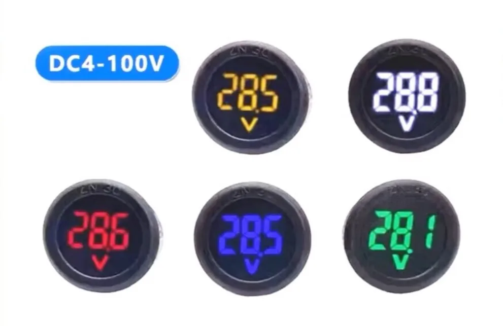 50pcs DC 4-100V DC Digital Voltmeter Head Display LED Digital Display Round Two-wire Voltage Meter Reverse Polarity Protection