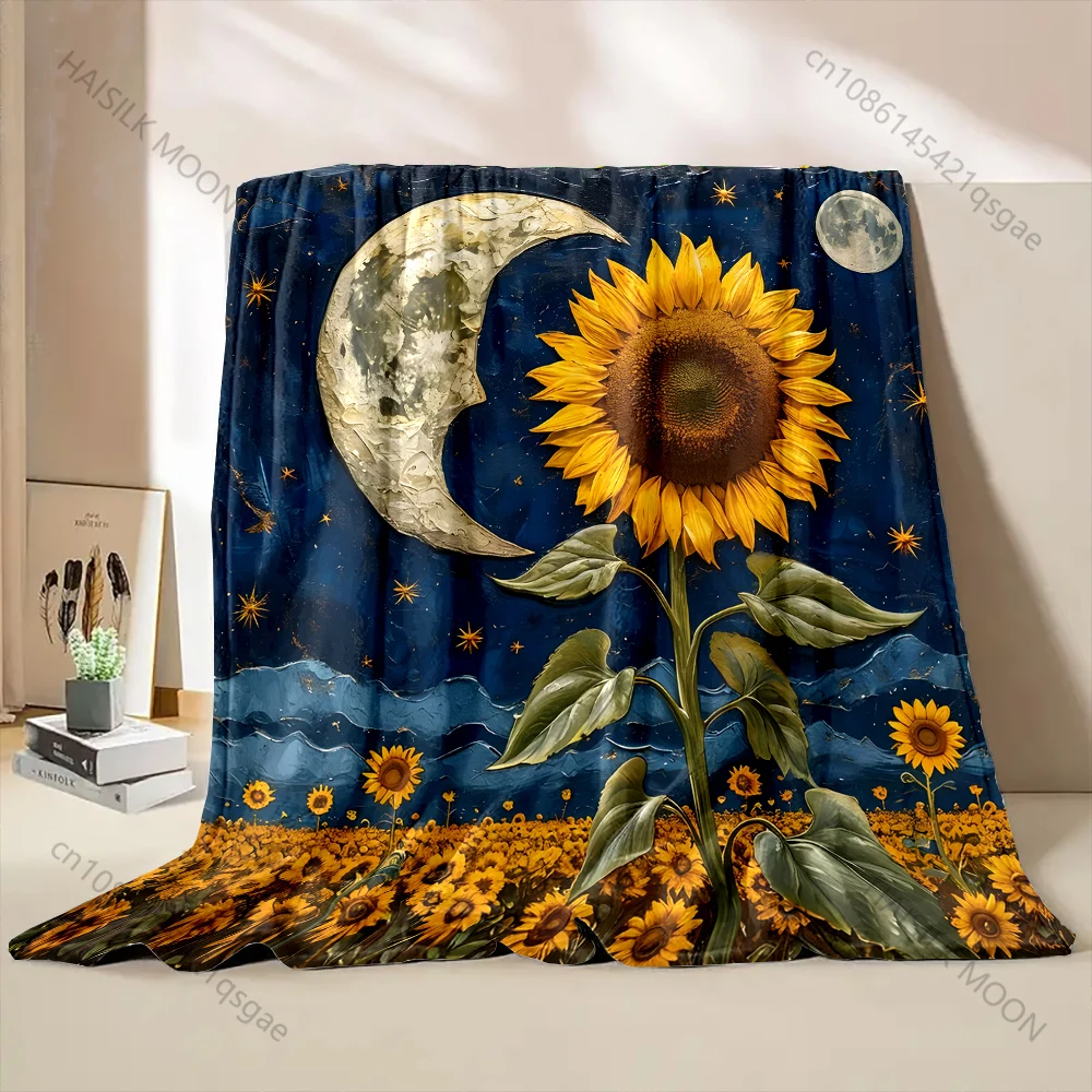 1PC Sunflower and moon pattern Blanket Flannel Material Soft Warm for All Seasons, Home Outdoor Camping Picnics RV New Arrival